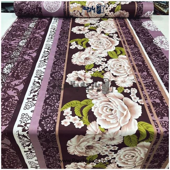 طاقه پارچه ملحفه ای پلی استر (پرنسس) گل دار با زمینه قهوه ای