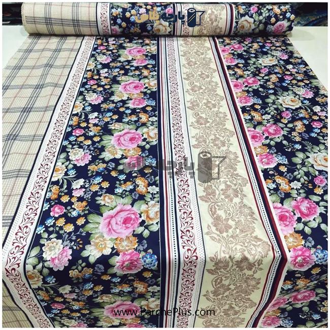 طاقه پارچه ملحفه ای پلی استر (پرنسس) گل دار با زمینه سورمه ای