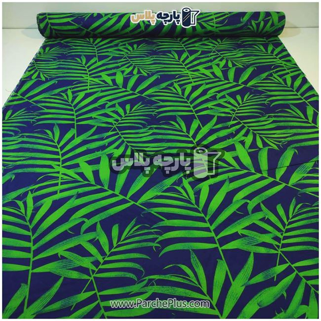 طاقه پارچه ملحفه ای پلی استر (پرنسس) طرح برگ با زمینه سورمه ای