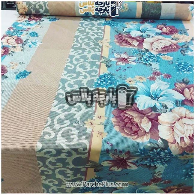 طاقه پارچه ملحفه ای پلی استر (پرنسس) گل دار با گل آبی