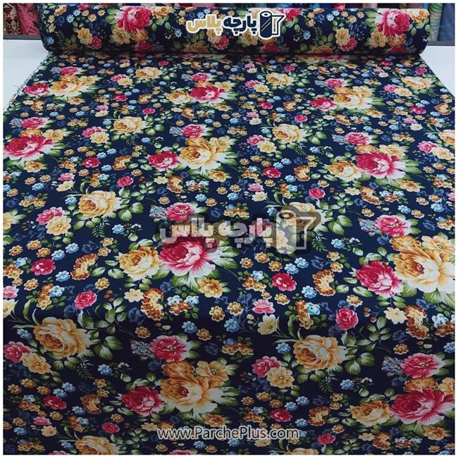 طاقه پارچه ملحفه ای پلی استر (پرنسس) گل دار با گل قهوه ای و زمینه کرمی