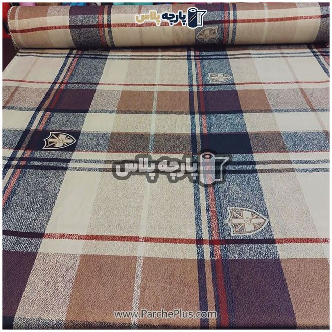 طاقه پارچه ملحفه ای پلی استر (پرنسس) اسپرت  با زمینه کرمی (طرح چهارخونه)