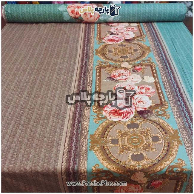 طاقه پارچه ملحفه ای پلی استر (پرنسس) گل دار با زمینه قهوه ای و گل صورتی