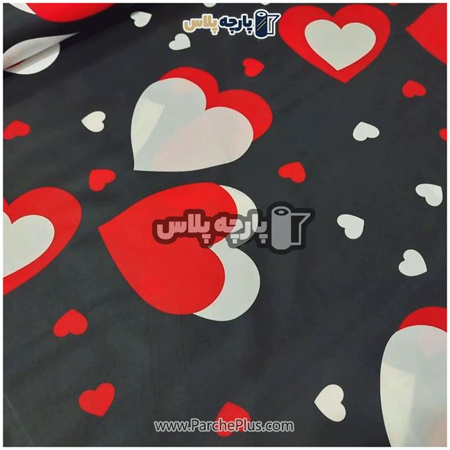 طاقه پارچه ملحفه ای پلی استر (پرنسس) اسپرت با زمینه مشکی و طرح قلب قرمز و سفید