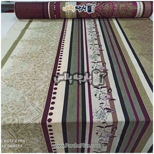 طاقه پارچه ملحفه ای پلی استر (پرنسس) گل دار با زمینه کرمی
