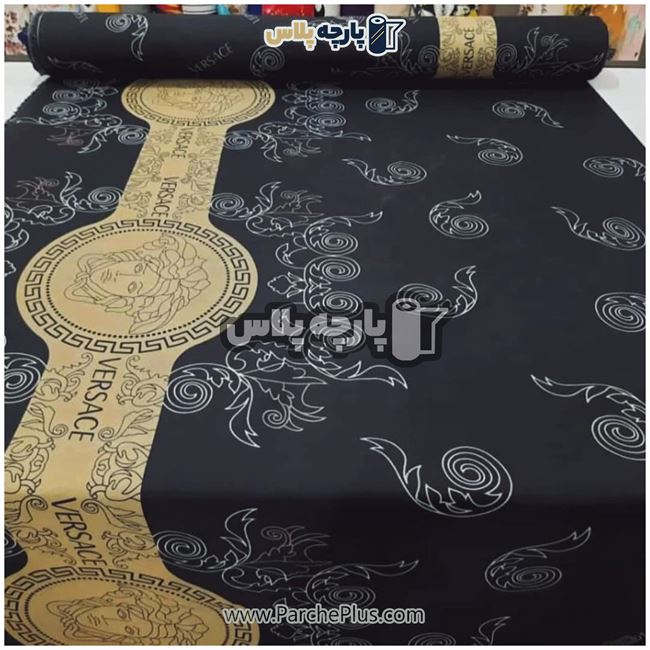 طاقه پارچه ملحفه ای پلی استر (پرنسس) اسپرت و گل دار با زمینه مشکی و طرح ورساچه