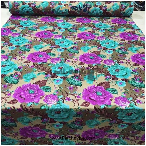 پارچه ملحفه ای گل دار آبی و بنفش