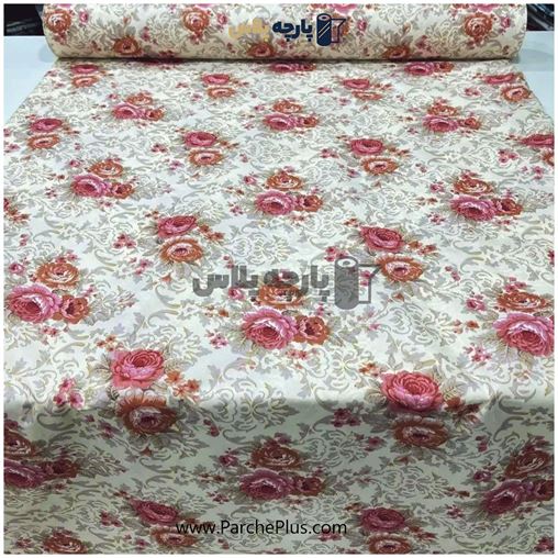 پارچه ملحفه ای گل دار با زمینه کرم