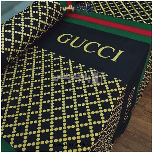 پارچه ملحفه ای طرح گوچی با زمینه مشکی