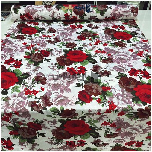 پارچه ملحفه ای گل دار قرمز با زمینه سفید