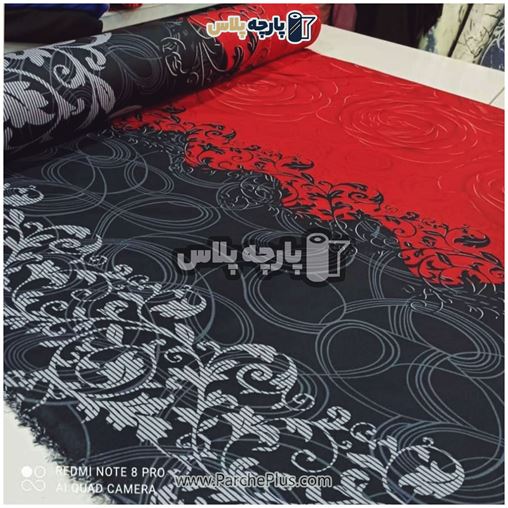 طاقه پارچه ملحفه ای پلی استر (پرنسس) گل دار با زمینه مشکی و قرمز
