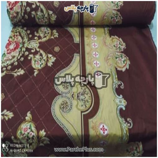 طاقه پارچه ملحفه ای پلی استر (پرنسس) گل دار با زمینه قهوه ای