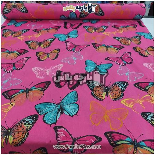 پارچه ملحفه ای پروانه با زمینه صورتی