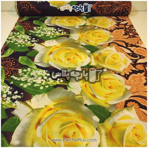 پارچه ملحفه ای گل دار با زمینه قهوه ای و گل زرد