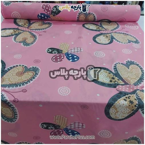 پارچه ملحفه ای پروانه با زمینه صورتی