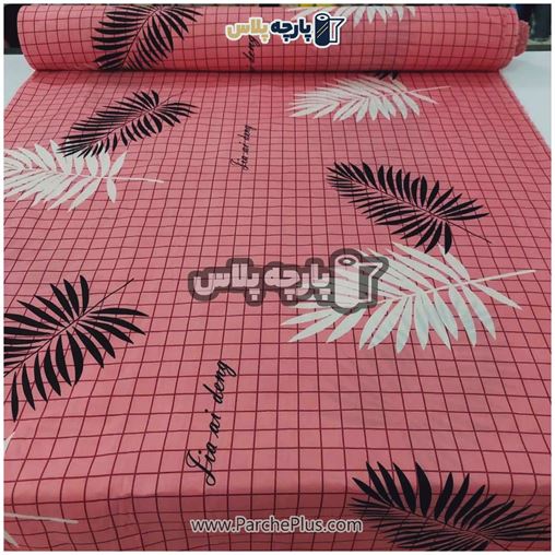 پارچه ملحفه ای طرح برگ با زمینه صورتی