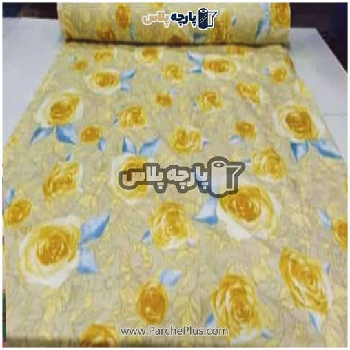 پارچه ملحفه ای گل دار با زمینه زرد و گل زرد