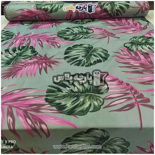 پارچه ملحفه ای طرح برگ با زمینه سبز