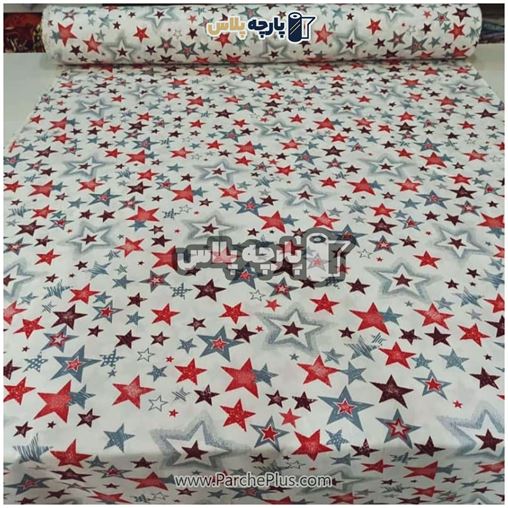 طاقه پارچه ملحفه ای پلی استر (پرنسس) اسپرت با طرح  ستاره و زمینه سفید