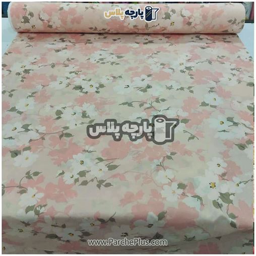 پارچه ملحفه ای گل دار با گل صورتی و سفید و زمینه صورتی