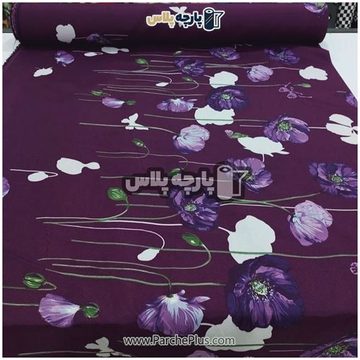 پارچه ملحفه ای گل دار با گل سفید و بنفش و زمینه بنفش
