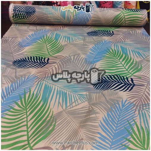 پارچه ملحفه ای طرح برگ با زمینه طوسی