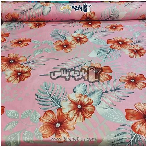 پارچه ملحفه ای گل دار با زمینه صورتی و گل قهوه ای