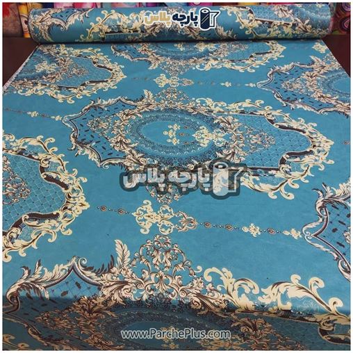 پارچه ملحفه ای گل دار با زمینه آبی و گل زرد