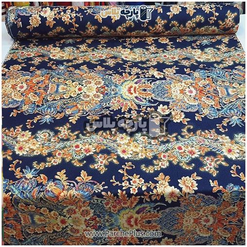  پارچه ملحفه ای گل دار با زمینه سورمه ای و گل زرد