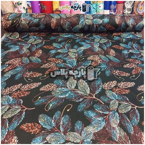  پارچه ملحفه ای طرح برگ با زمینه مشکی طرح درخت کاج