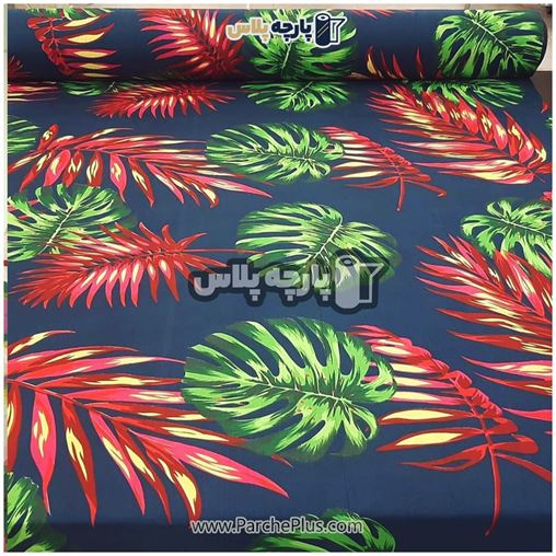  پارچه ملحفه ای طرح برگ با زمینه سورمه ای و برگ سبز و قرمز