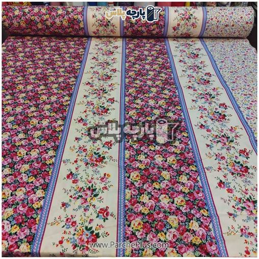  پارچه ملحفه ای گل دار با زمینه کرمی و گل صورتی