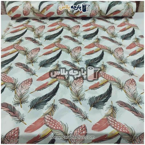 طاقه پارچه ملحفه ای پلی استر (پرنسس)  اسپرت با زمینه سفید و طرح پر طوسی و صورتی