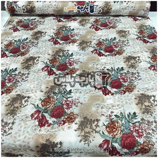 پارچه ملحفه ای گل دار با گل قهوه ای و زمینه کرمی