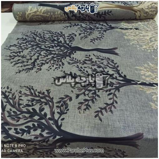  پارچه ملحفه ای اسپرت با زمینه طوسی و طرح درخت مشکی