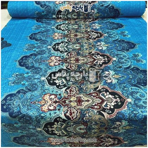 طاقه پارچه ملحفه ای گل دار با زمینه آبی و گل زرد