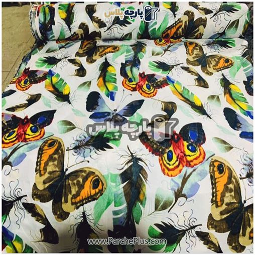 پارچه ملحفه ای پروانه با زمینه سفید