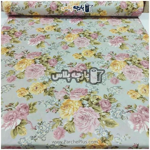 طاقه پارچه ملحفه ای گل دار با گل صورتی و زرد و زمینه کرمی