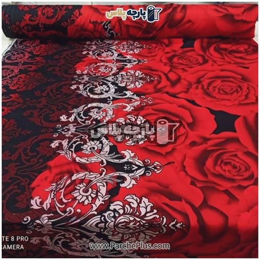 طاقه پارچه ملحفه ای گل دار با گل قرمز