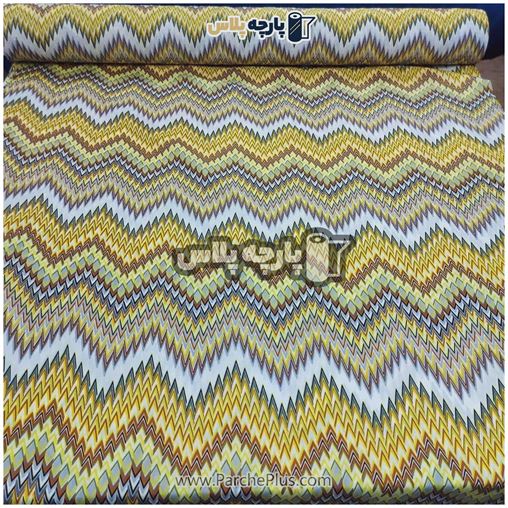 طاقه پارچه ملحفه ای اسپرت با طرح زیگزاگ و زمینه زرد و سفید