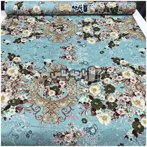 طاقه پارچه ملحفه ای گل دار با زمینه آبی و گل زرد