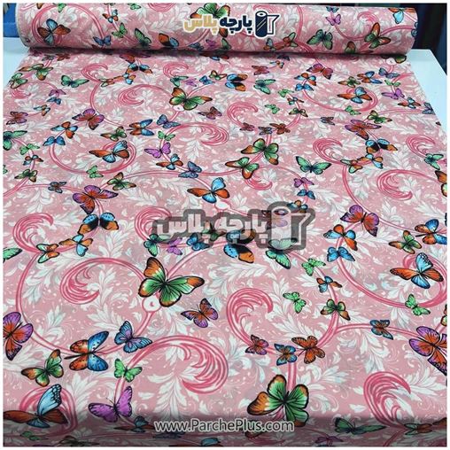 طاقه پارچه ملحفه ای  پروانه با زمینه صورتی 