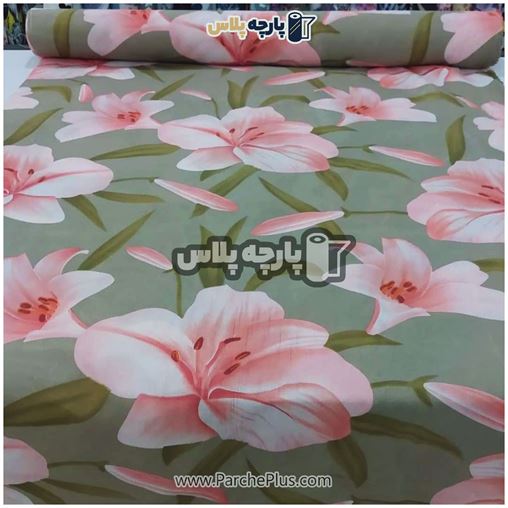 طاقه پارچه ملحفه ای گل دار با گل صورتی و  زمینه طوسی 