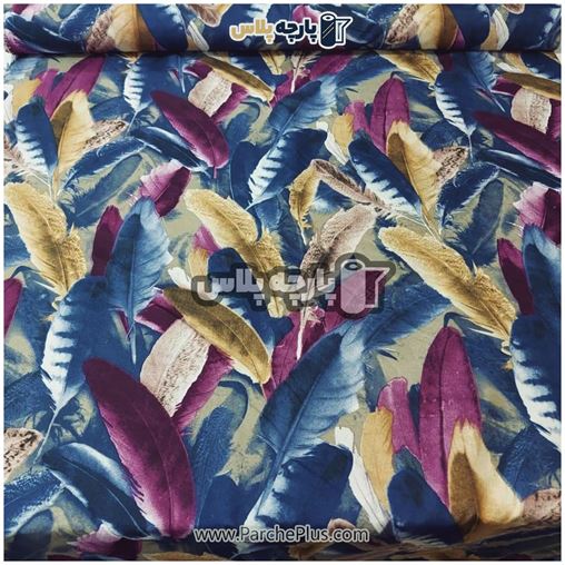 طاقه پارچه ملحفه ای اسپرت با طرح پر سورمه ای، طلایی و بنفش