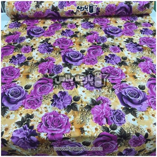 طاقه پارچه ملحفه ای گل دار با گل بنفش و زمینه سفید