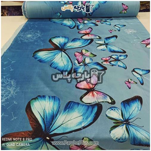 طاقه پارچه ملحفه ای طرح پروانه با زمینه آبی
