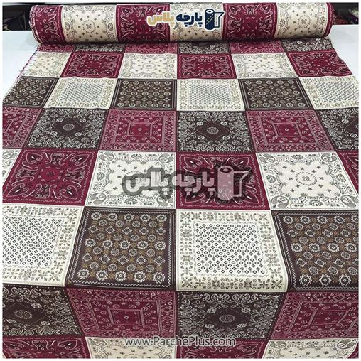 پارچه ملحفه ای گل دار  (طرح چهل تکه)  با زمینه کرمی و قهوه ای