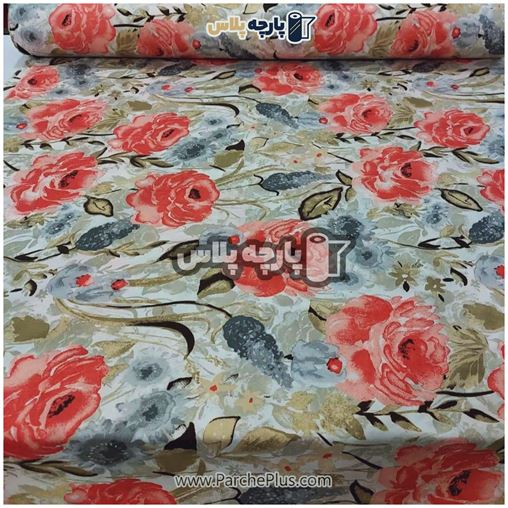 طاقه پارچه ملحفه ای گل دار با زمینه کرمی و گل صورتی