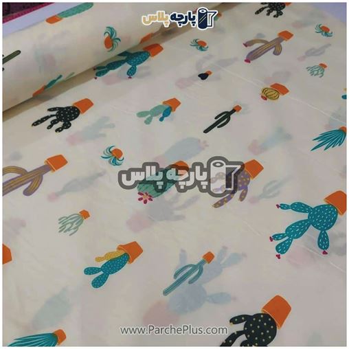 طاقه پارچه ملحفه ای اسپرت با زمینه کرمی و طرح کاکتوس