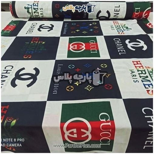 طاقه پارچه ملحفه ای پلی استر (پرنسس) اسپرت با زمینه مشکی و سفید و طرح چنل